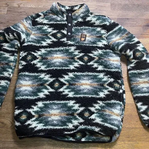 Home Free Aztec Design Pull Over Teddy Cozy OHIO Sweatshirt Sweater Size Medium - Picture 13 of 15